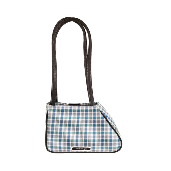 Sophia Asymmetrical Small Tote in Bijou Blue and Gray Cotton Twill Plaid - Picture 1 of 4